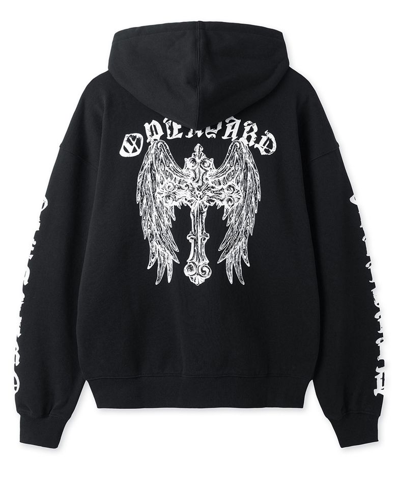GOTHIC CROSS HOODIE ZIP UP - BLACK