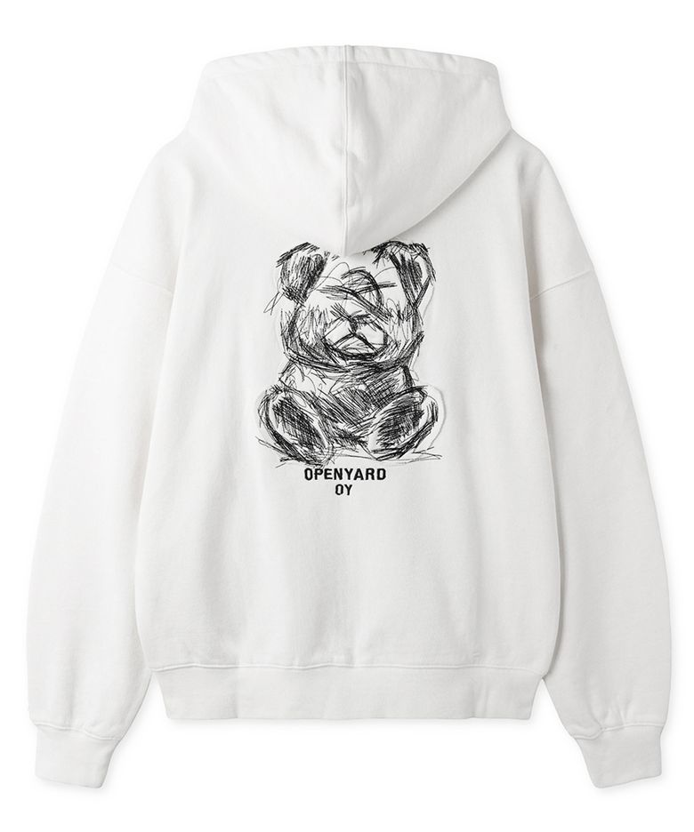EMBROIDERED SKETCH DOLLY HOODIE ZIP UP - WHITE