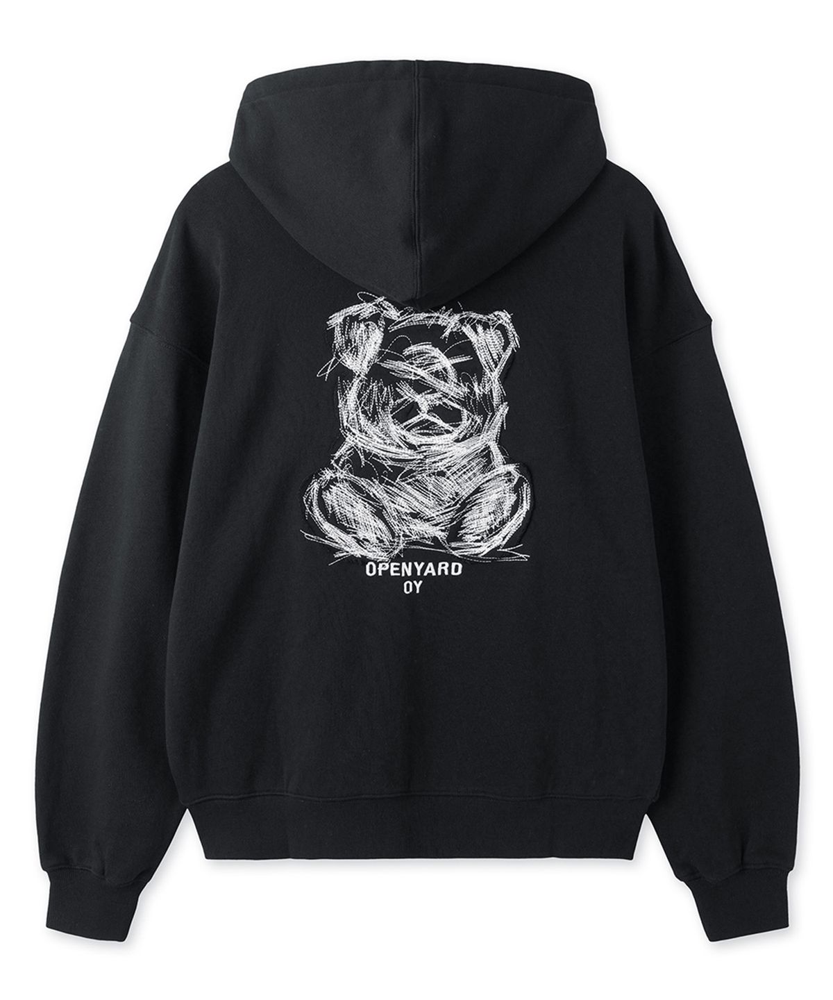 오픈야드(오와이)(OPENYARD(OY)) EMBROIDERED SKETCH DOLLY HOODIE ZIP UP - BLACK