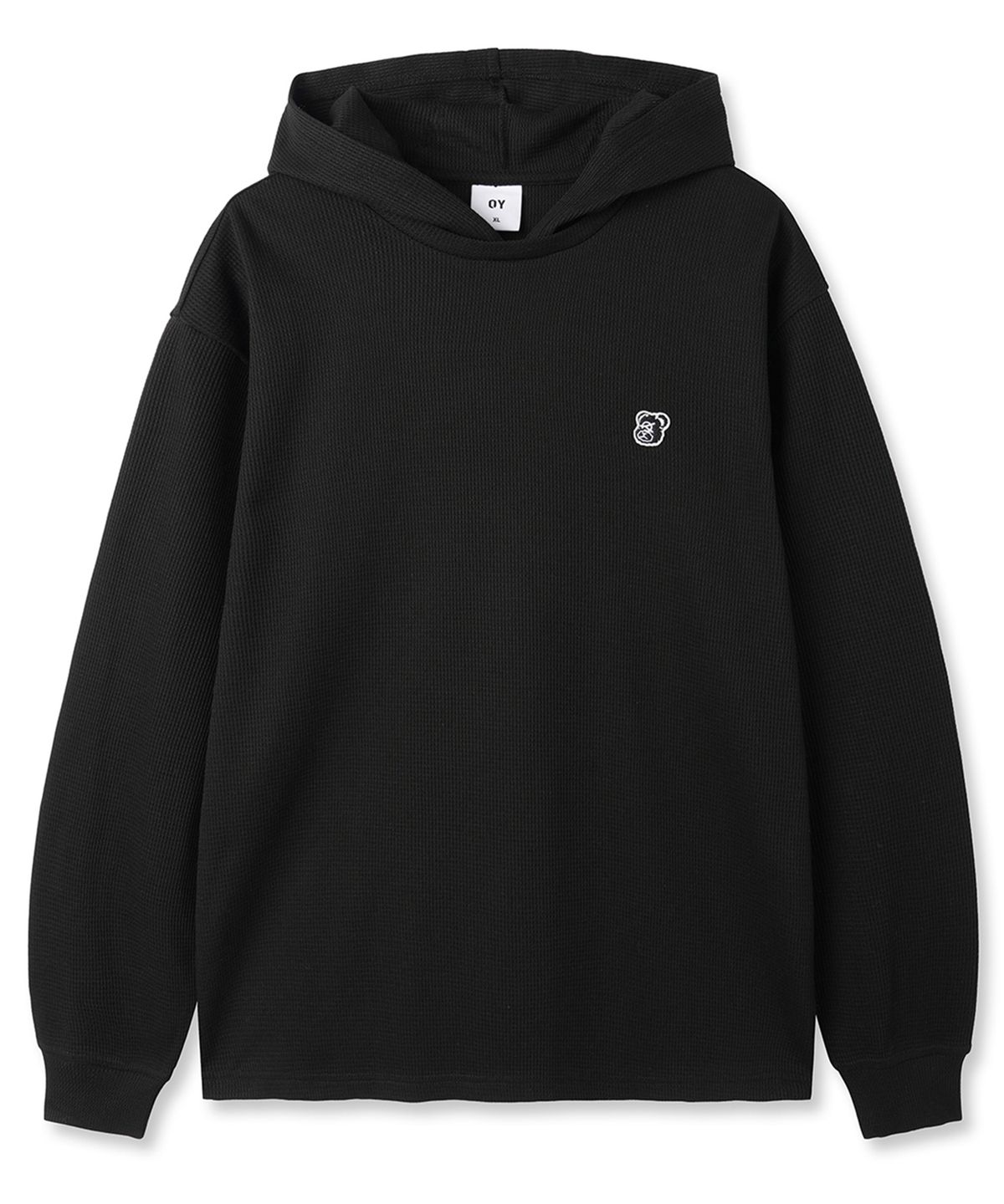 오픈야드(오와이)(OPENYARD(OY)) WAFFLE HOODIE L/S TOP - BLACK
