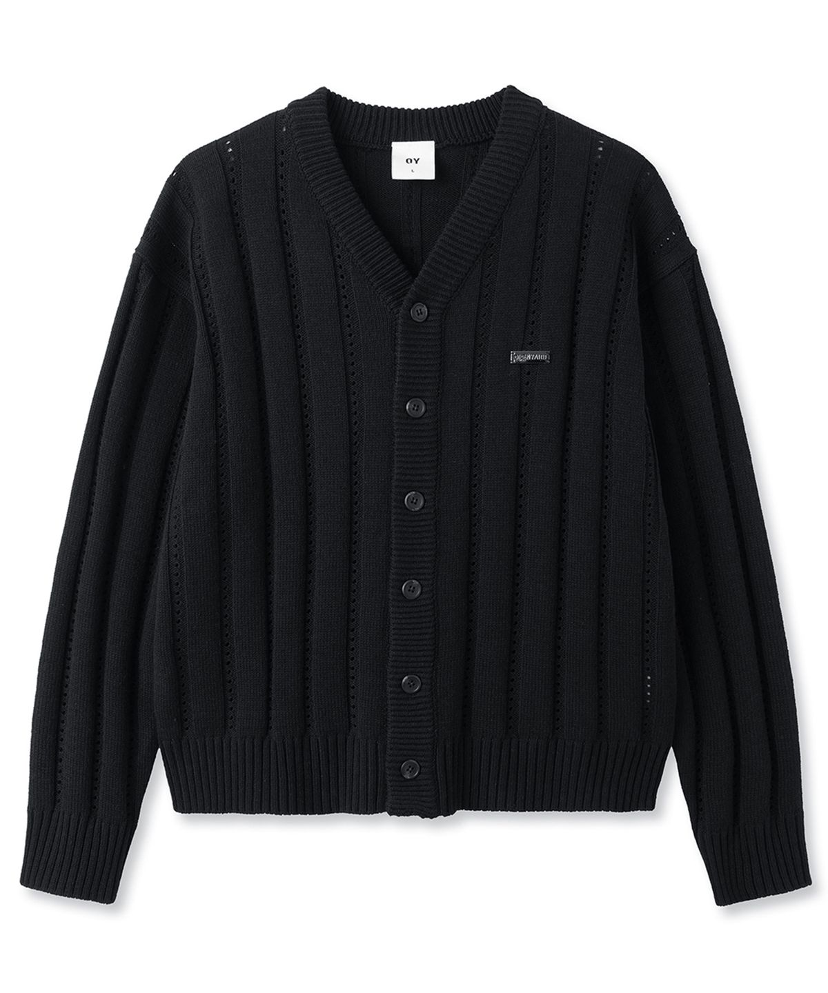 오픈야드(오와이)(OPENYARD(OY)) MODISH CROPPED STRIPE CARDIGAN - BLACK
