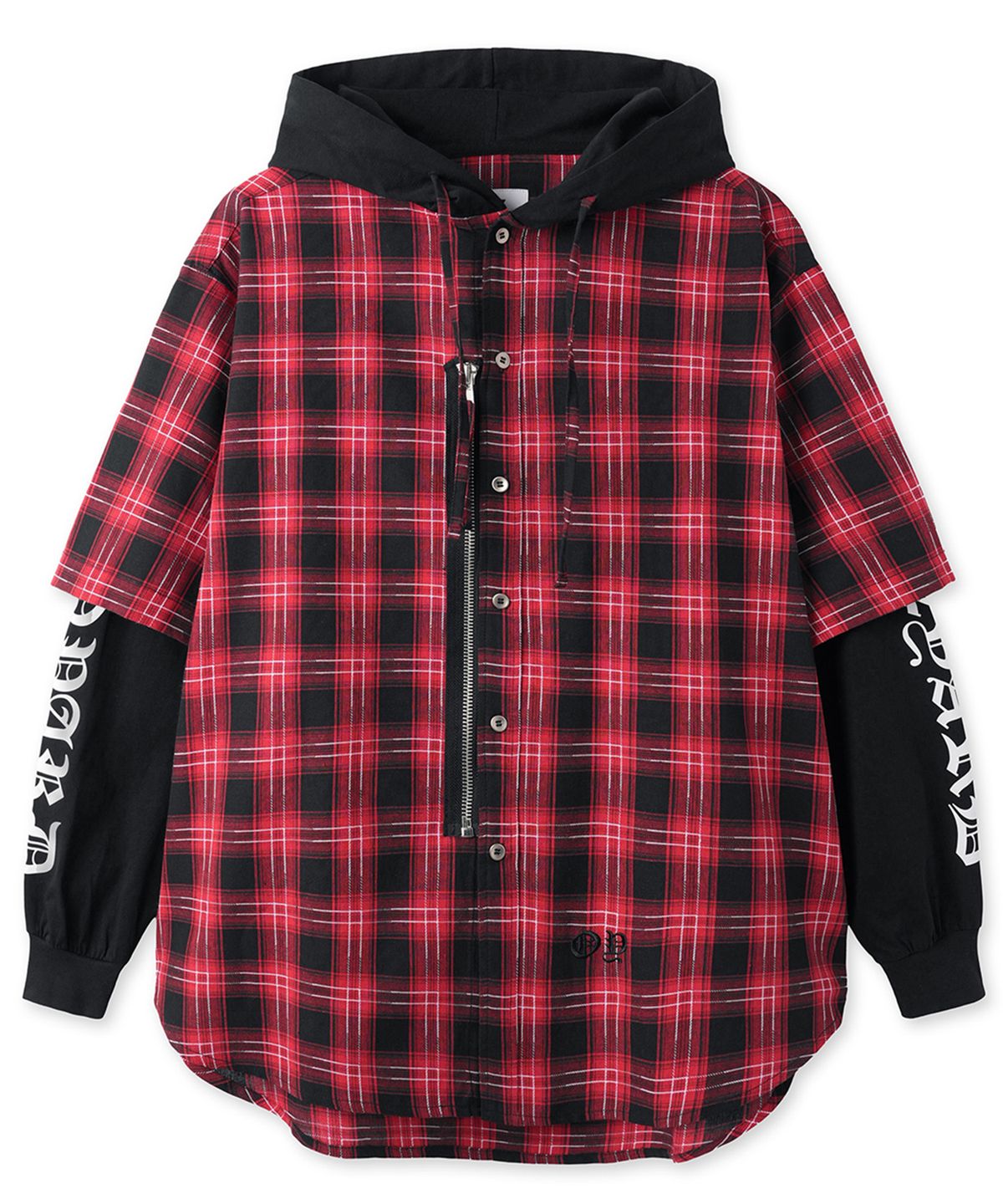 오픈야드(오와이)(OPENYARD(OY)) LAYERED CHECK ZIP HOODIE SHIRT - RED