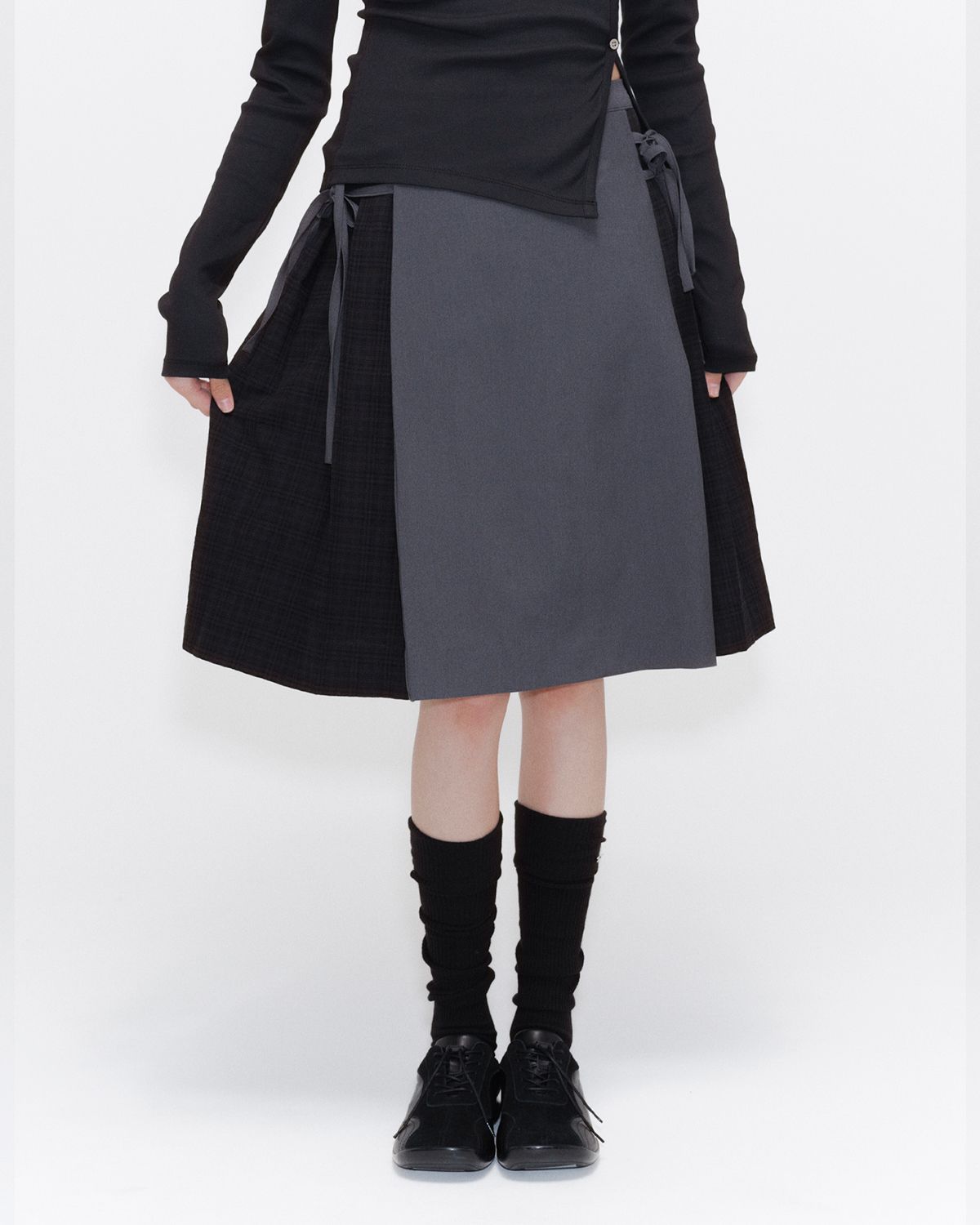 ◆MISEKI SEOUL◆ Side bow pleats midi skirt CHARCOAL MSK251S MUSINSA | MISEKI SEOUL Side bow pleats midi skirt CHARCOAL