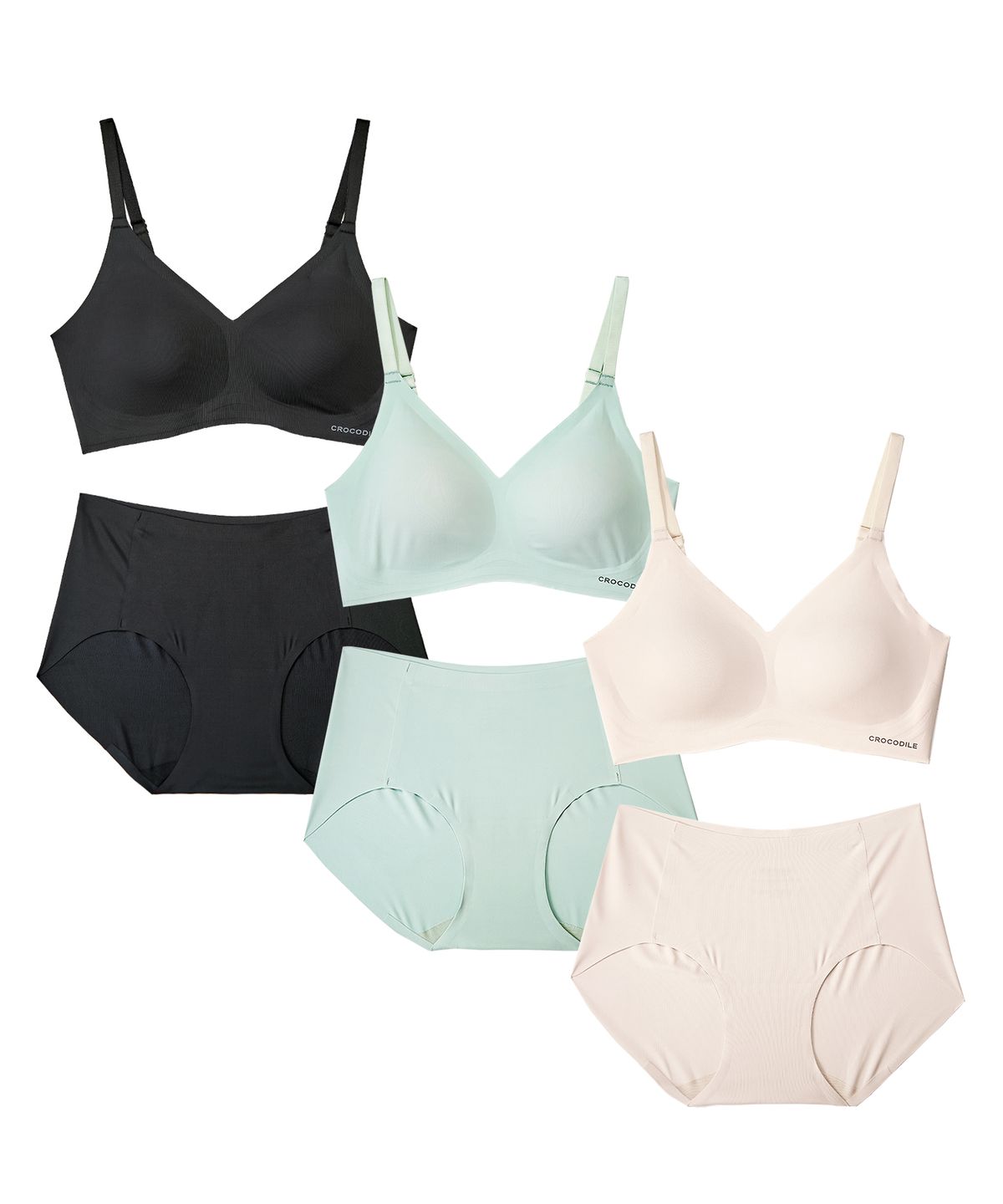 크로커다일 이너웨어(CROCODILE INNERWEAR) [3PACK] 소프트핏 쉘론 V넥 후크형 브라팬티 세트