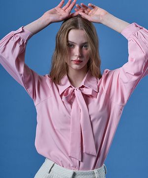 퍼프 리본 타이 셔츠 에어 블라우스 [PINK] KCL.
