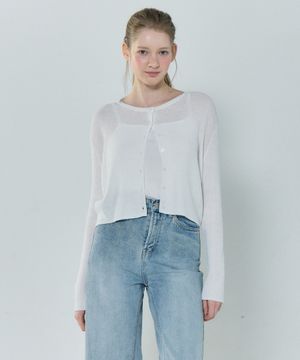 여성 시스루 세미크롭 긴팔가디건 화이트 LZCD3201