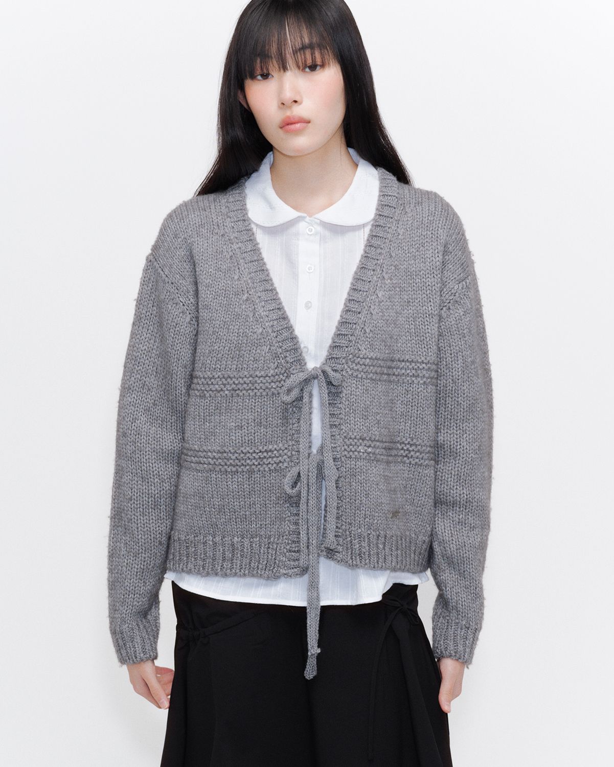 Bow over cardigan CHARCOAL