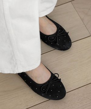 도로시 큐빅 메쉬 리본 플랫슈즈 (1cm)