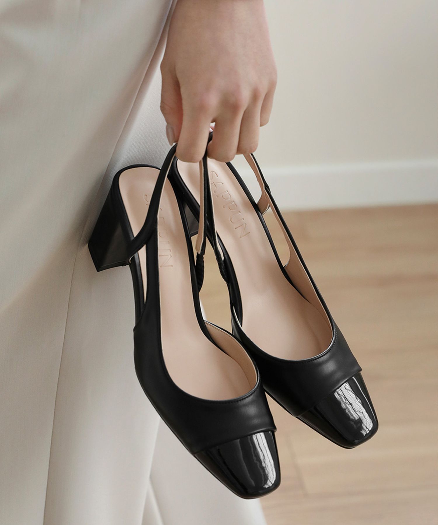 MUSINSA SAPPUN Irena Two Tone Square Slingback Heels (5 7cm)