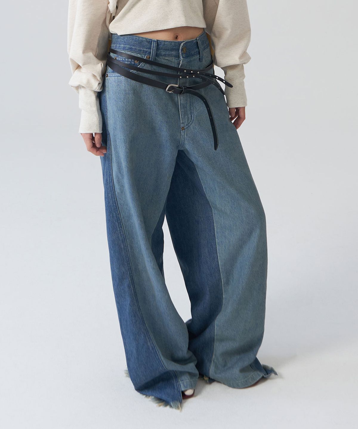 경(GYEONG) Two Tone Denim Pants_Blue