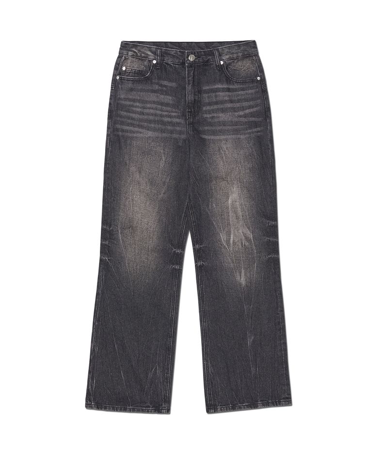 SEMI FLARE DENIM PANTS - WASHED BLACK