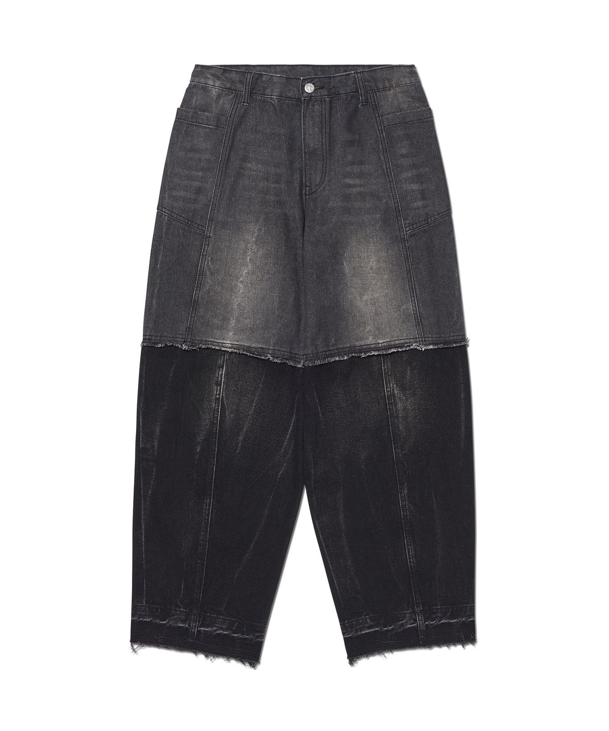 노매뉴얼(NOMANUAL) HALF & HALF DENIM PANTS - WASHED BLACK