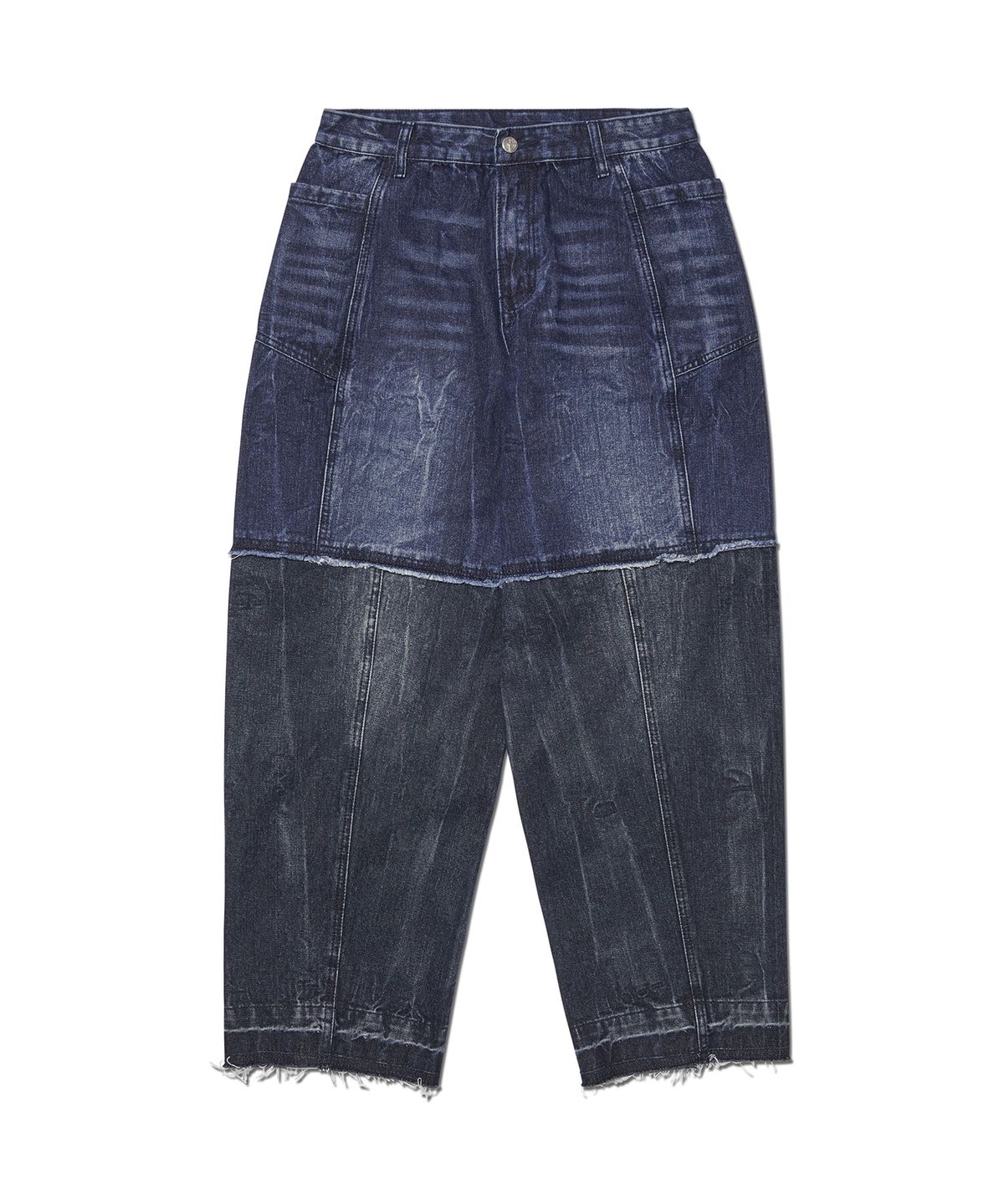 노매뉴얼(NOMANUAL) HALF & HALF DENIM PANTS - WASHED NAVY