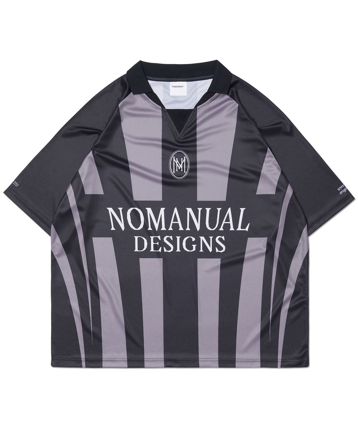 노매뉴얼(NOMANUAL) STRIPE FOOTBALL SHIRT - GRAY
