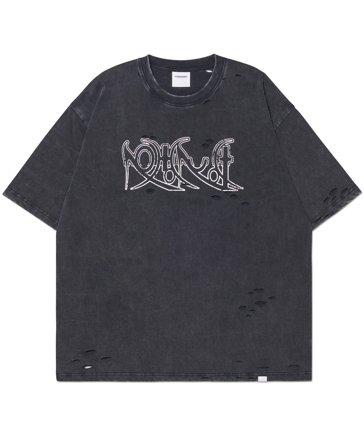 노매뉴얼(NOMANUAL) ECDYSIS DAMAGED T-SHIRT - WASHED BLACK