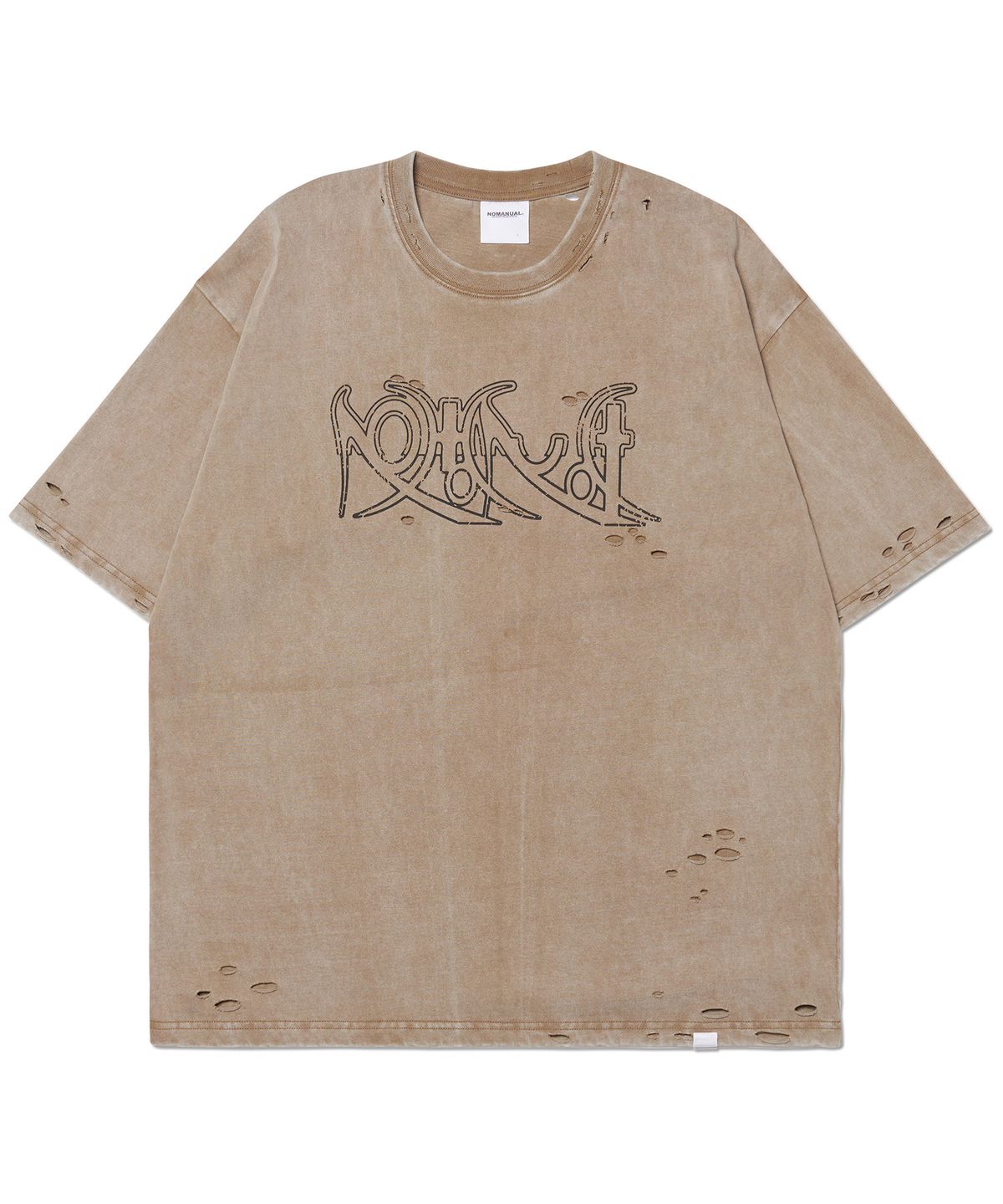 노매뉴얼(NOMANUAL) ECDYSIS DAMAGED T-SHIRT - WASHED BROWN