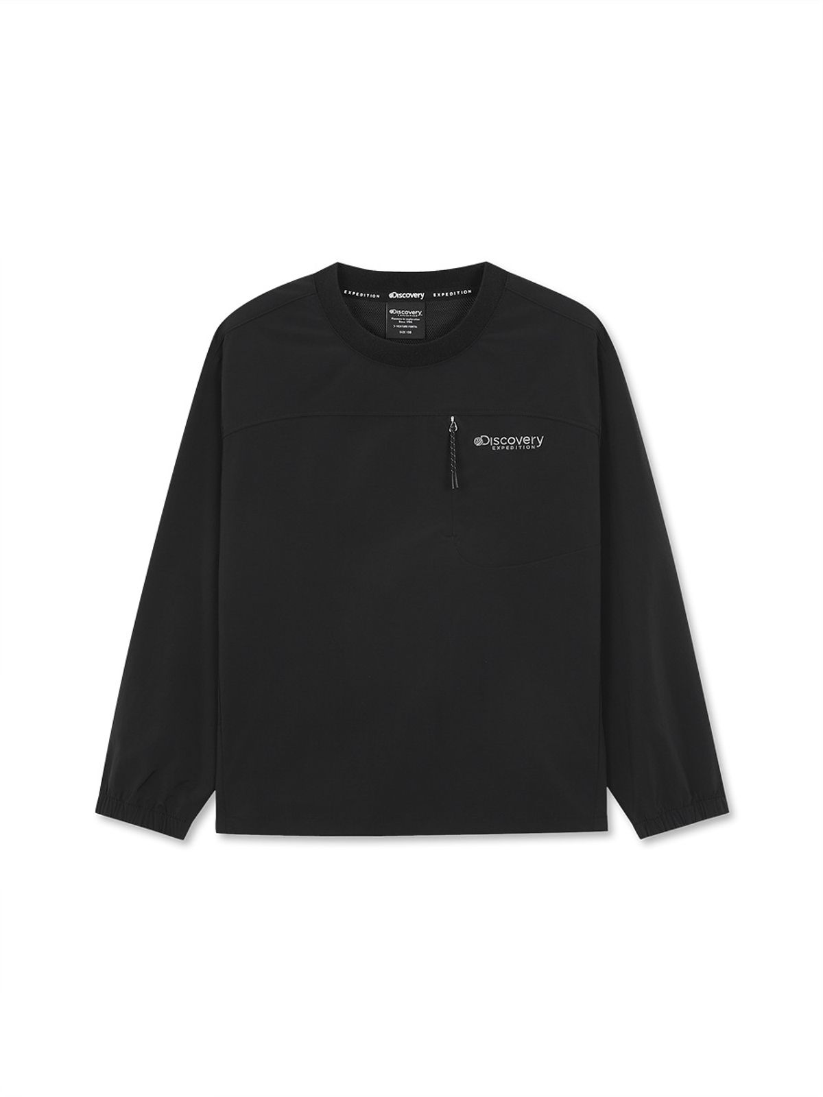 디스커버리 키즈(DISCOVERY KIDS) 키즈 프레시벤트 우븐 트레이닝 가슴포켓 맨투맨 (BLACK)