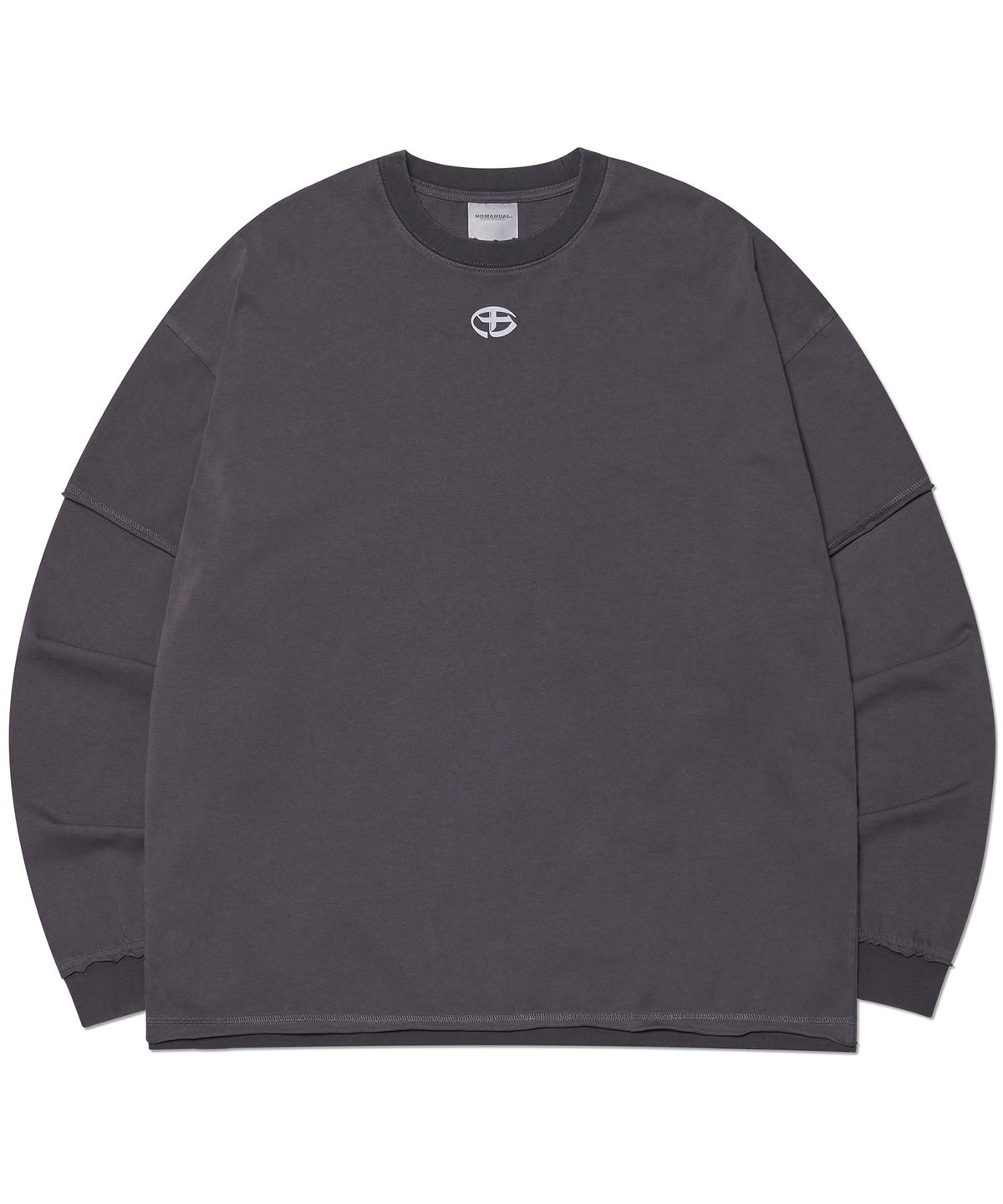 노매뉴얼(NOMANUAL) ABRASION LAYERED LONG SLEEVE TEE - WASHED CHARCOAL