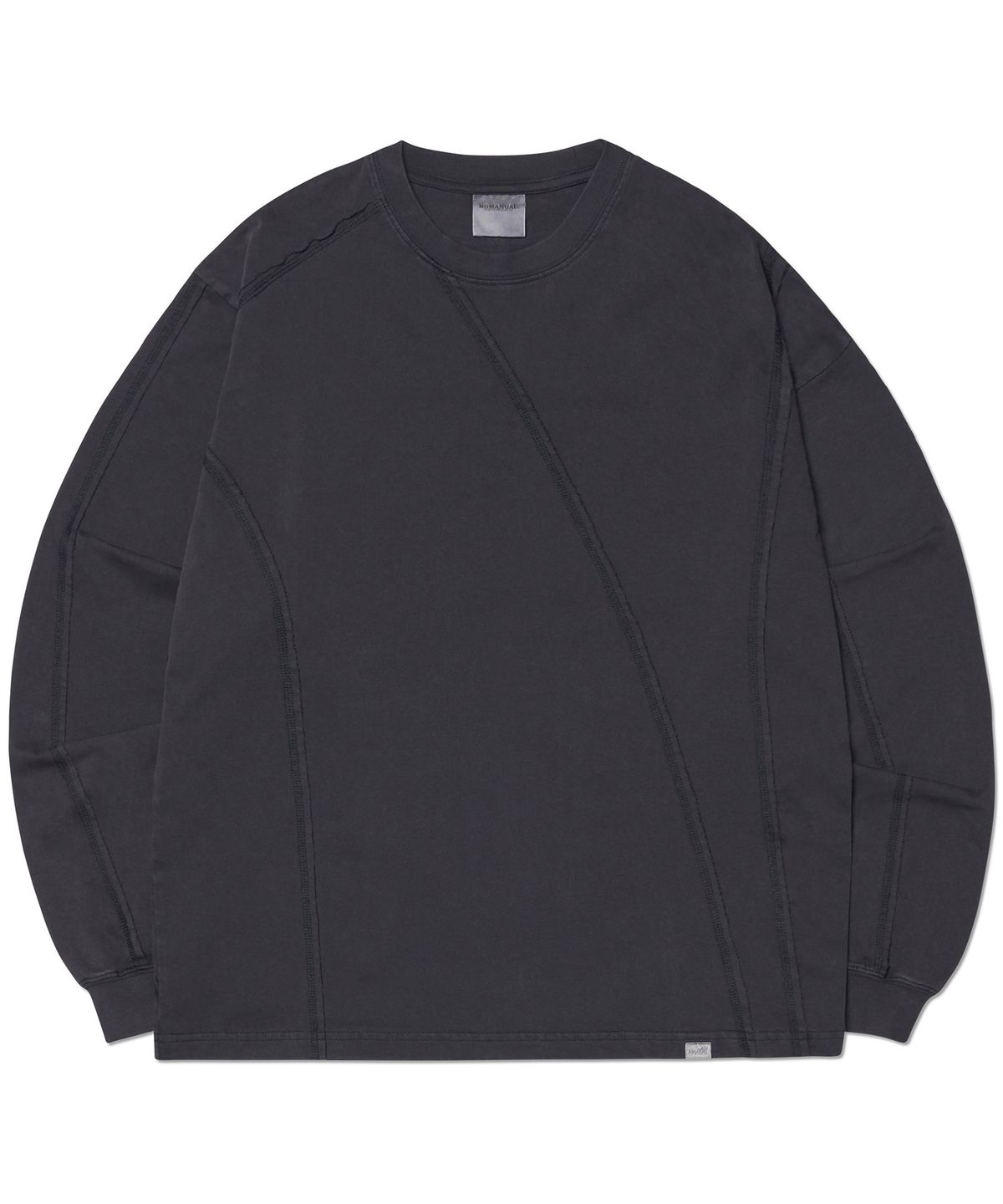 노매뉴얼(NOMANUAL) OVERDYED CUTTING LONG SLEEVE TEE - WASHED BLACK