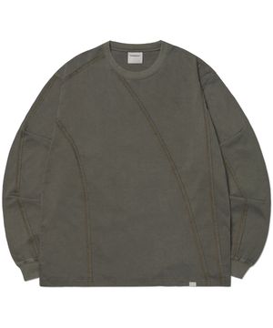 OVERDYED CUTTING LONG SLEEVE TEE - DEEP KHAKI
