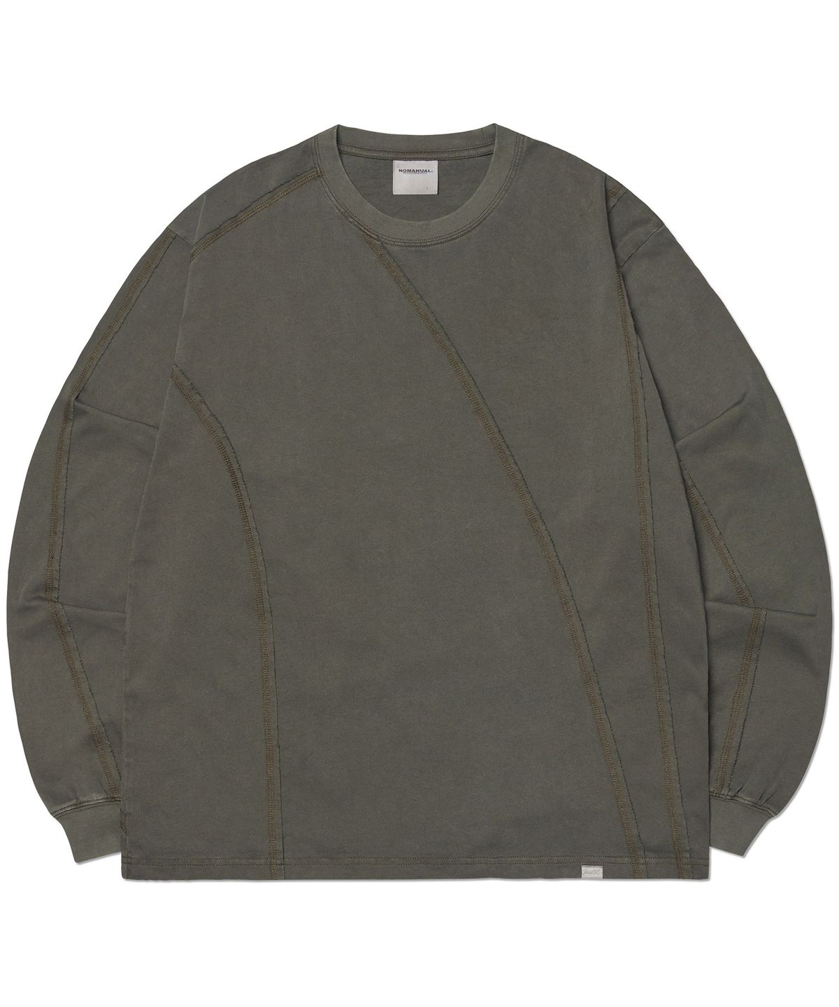 노매뉴얼(NOMANUAL) OVERDYED CUTTING LONG SLEEVE TEE - DEEP KHAKI