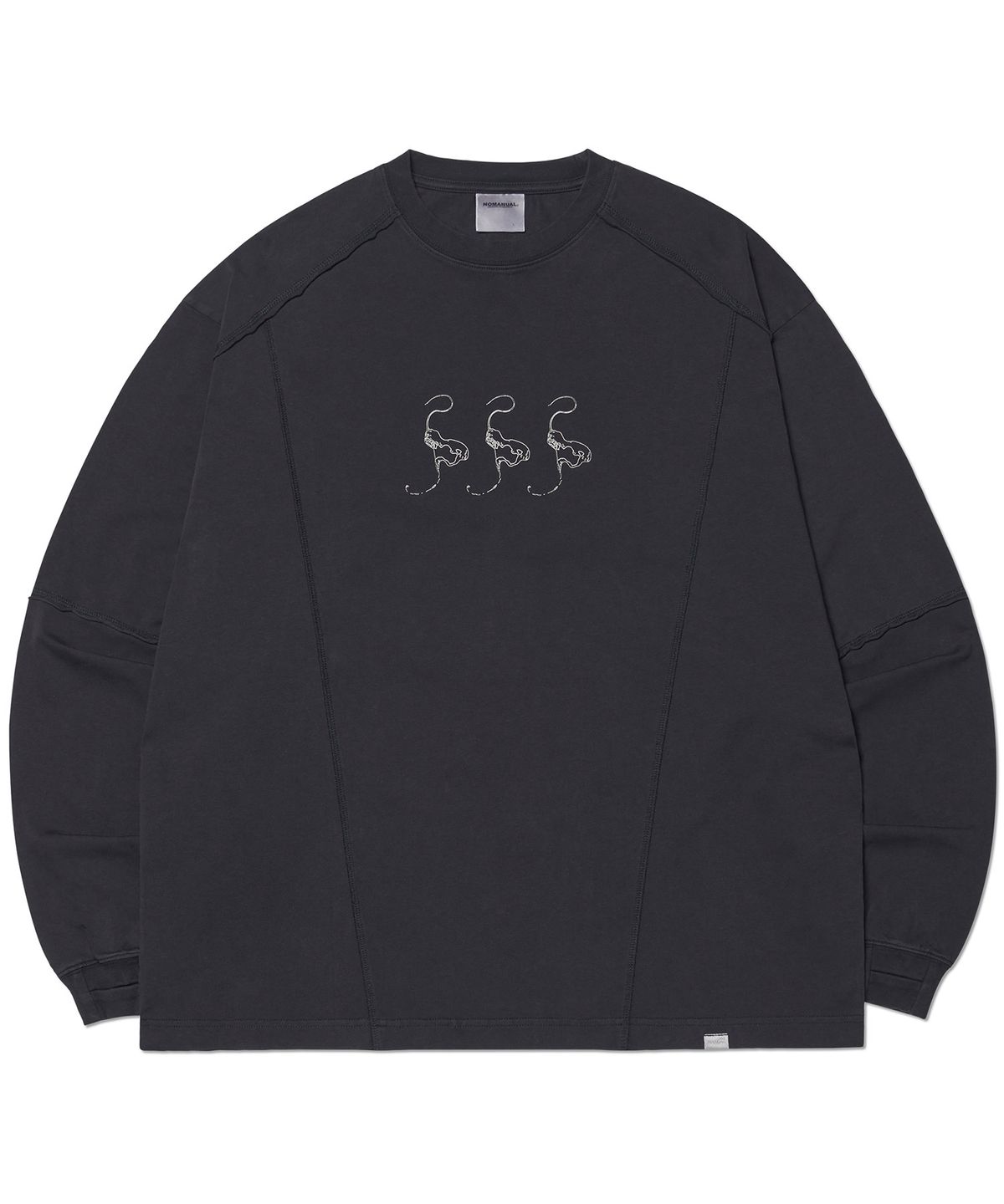 노매뉴얼(NOMANUAL) SLASH LONG SLEEVE TEE - WASHED BLACK