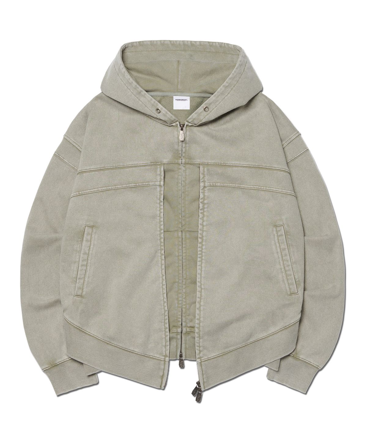노매뉴얼(NOMANUAL) VINTAGE LAYER HOODED ZIP-UP - WASHED KHAKI