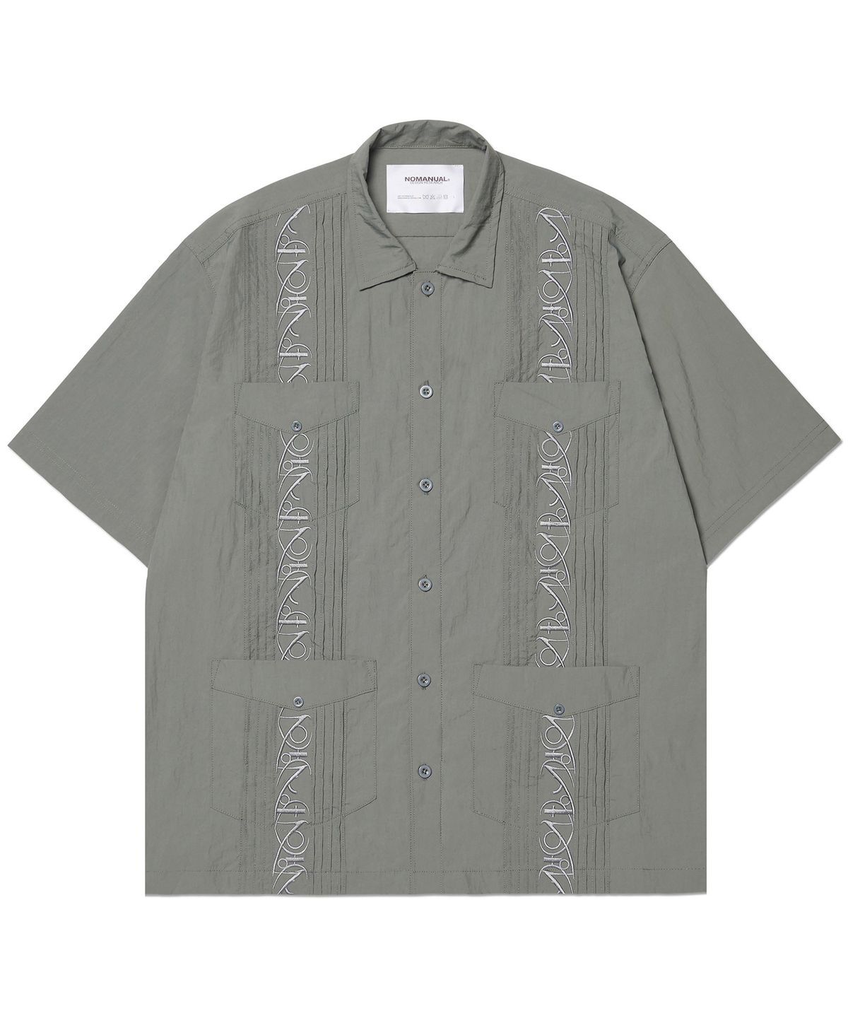 노매뉴얼(NOMANUAL) NM GUAYABERA HALF SLEEVE SHIRT - KHAKI GRAY