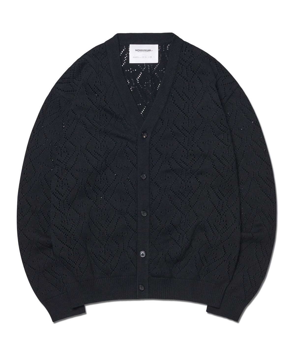 노매뉴얼(NOMANUAL) T.B PUNCHING KNIT CARDIGAN - BLACK