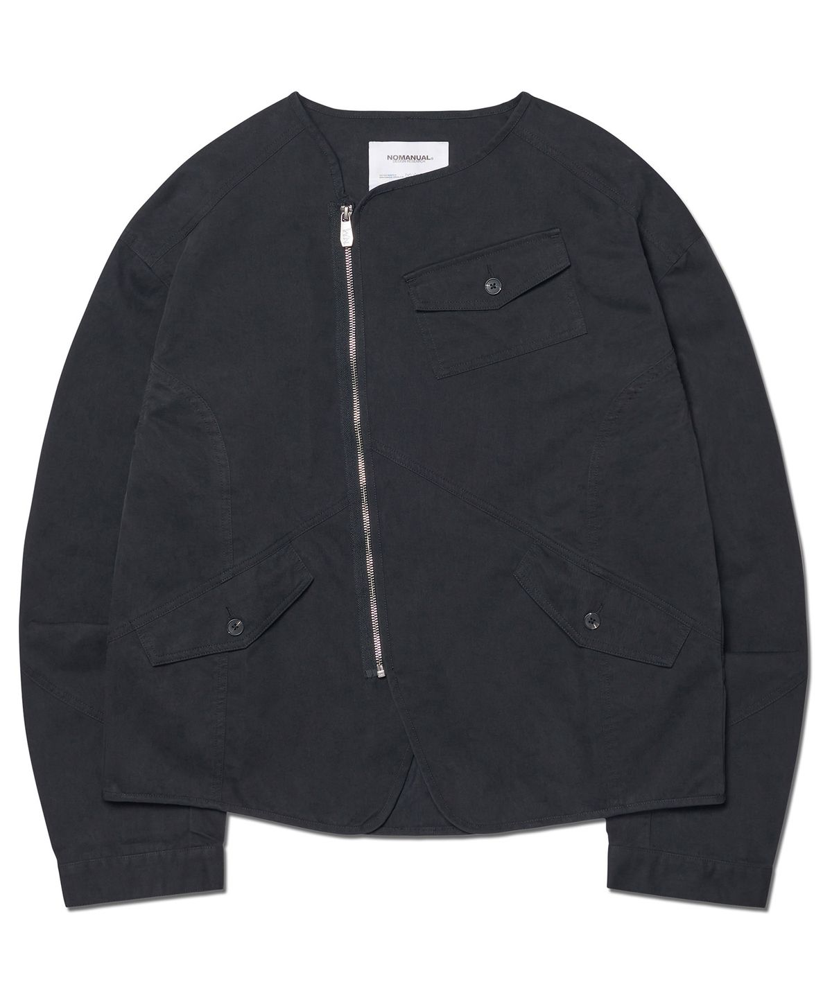 노매뉴얼(NOMANUAL) COLLARLESS JACKET - WASHED BLACK