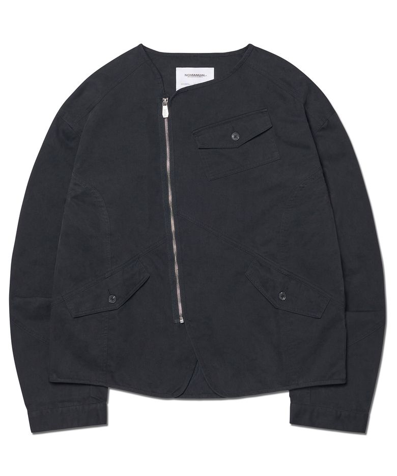 COLLARLESS JACKET - WASHED BLACK