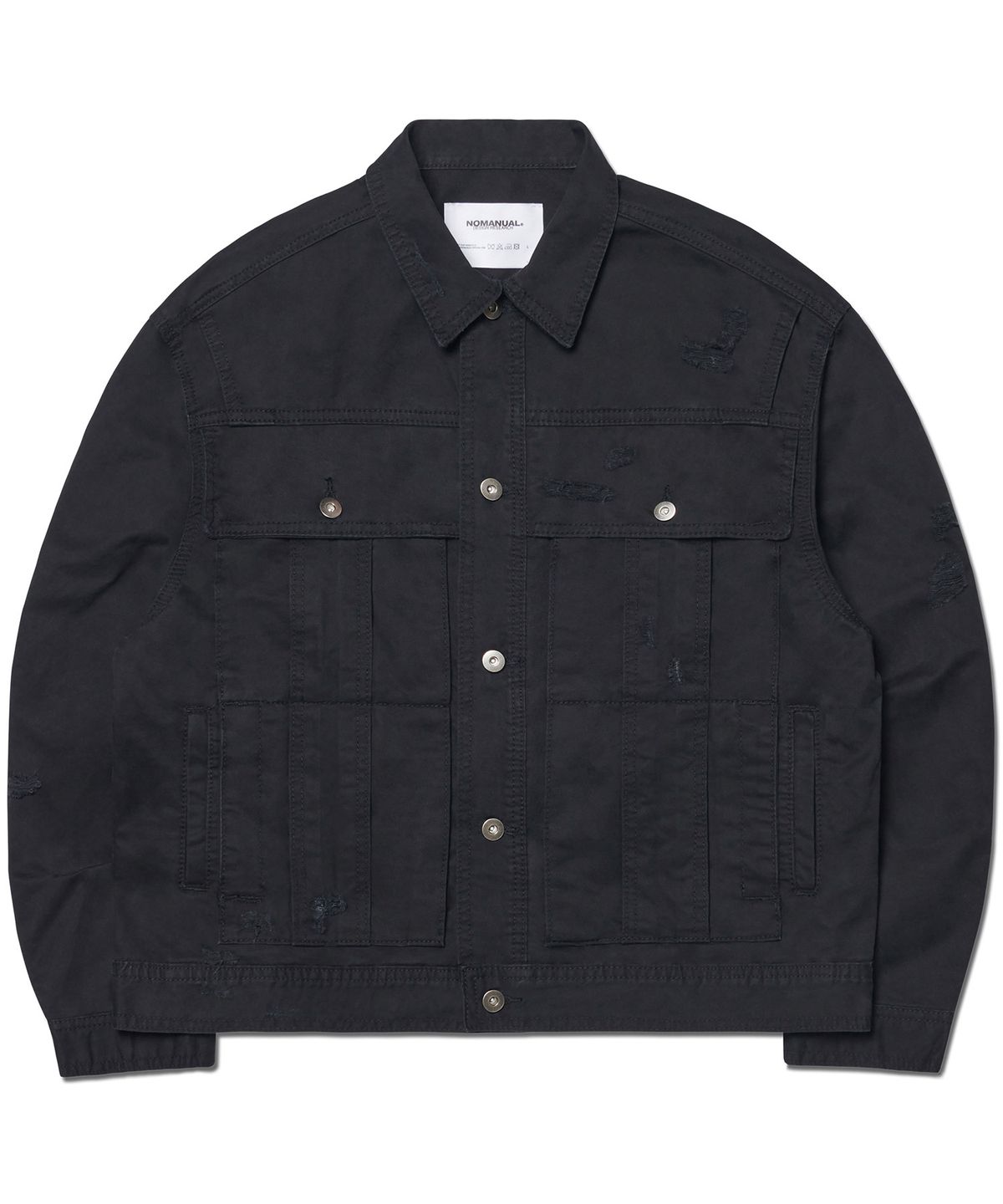 노매뉴얼(NOMANUAL) I.P DAMAGED JACKET - WASHED BLACK