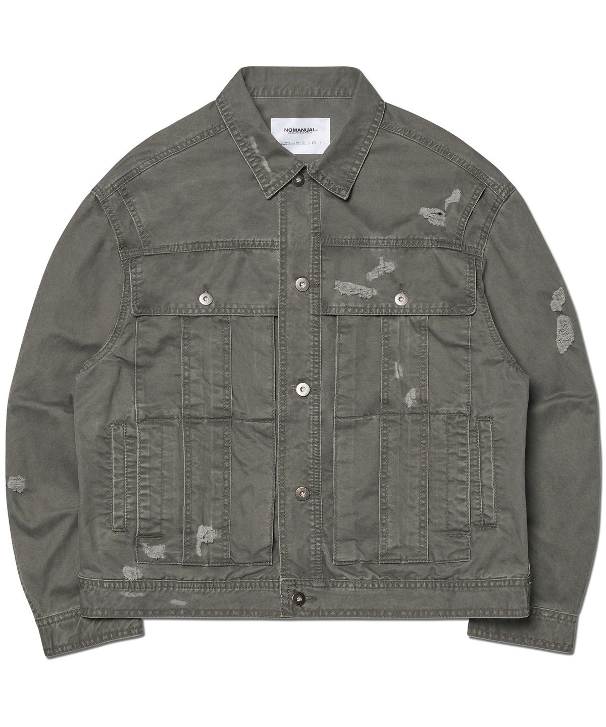 노매뉴얼(NOMANUAL) I.P DAMAGED JACKET - KHAKI GRAY