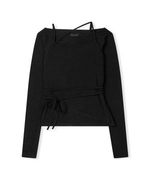 더블 스트랩 레이어드 슬리브리스 탑 세트 [BLACK]