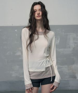 스트랩 언발란스 레이어드 롱슬리브 [IVORY]