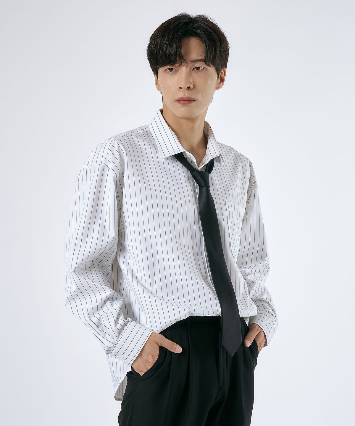엘엑스티(LXT) [넥타이 SET] 와이드 스트라이프 오버 셔츠