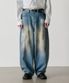 wide curved denim pants (painting blue)