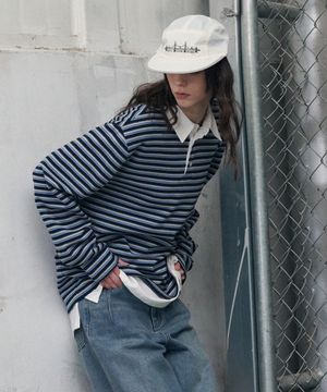 멀티 스트라이프 오버핏 럭비 셔츠 [NAVY]