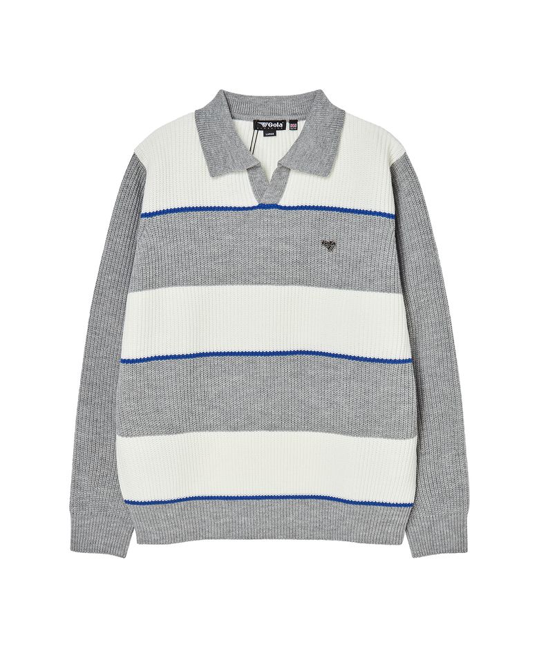 STRIPE COLLAR KNIT [MELANGE GREY]