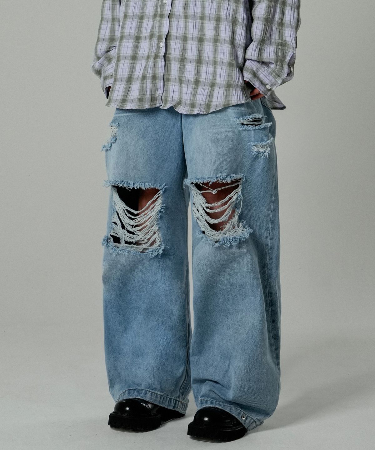 아이돈워너셀(IDWS) Solar Damage Maxi Denim Pants Indigo