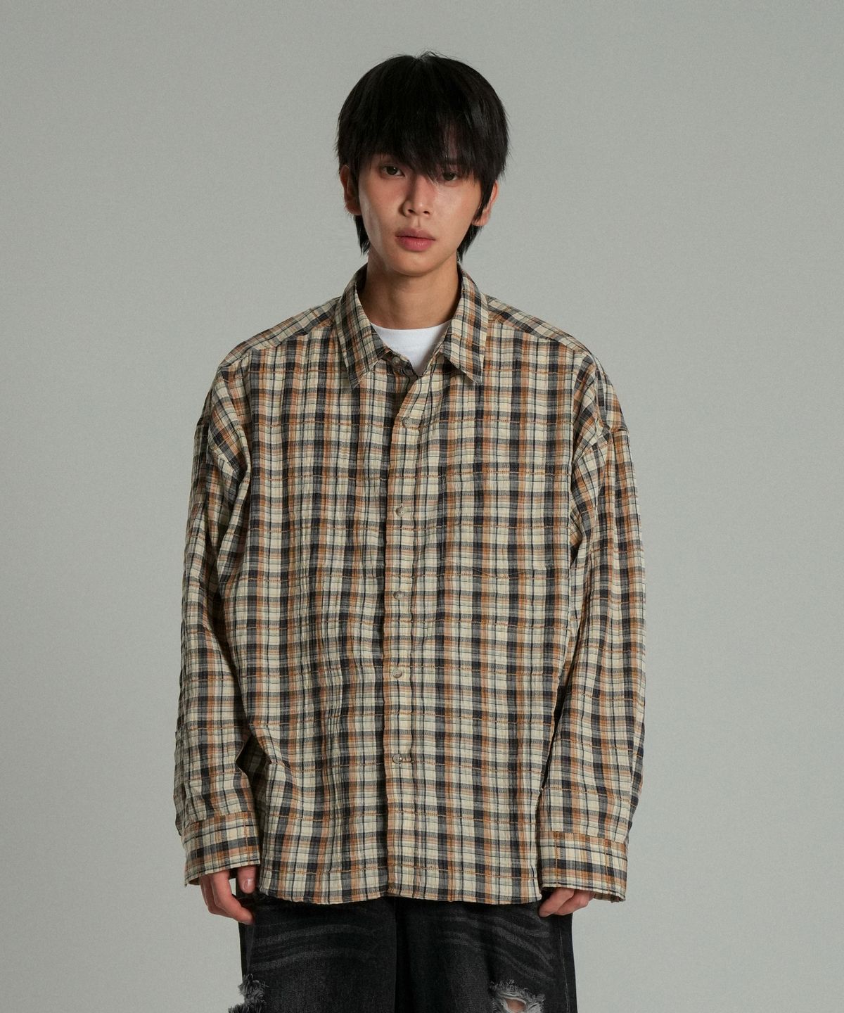 아이돈워너셀(IDWS) Terrace Check Shirt Beige