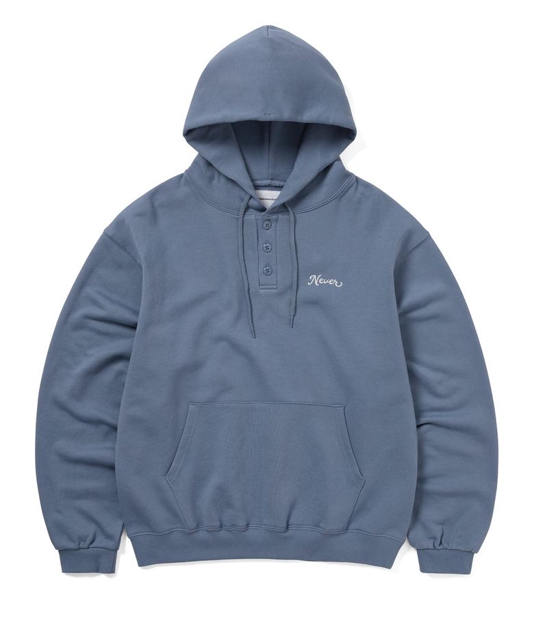 Quarter Button Hoodie Steel Blue