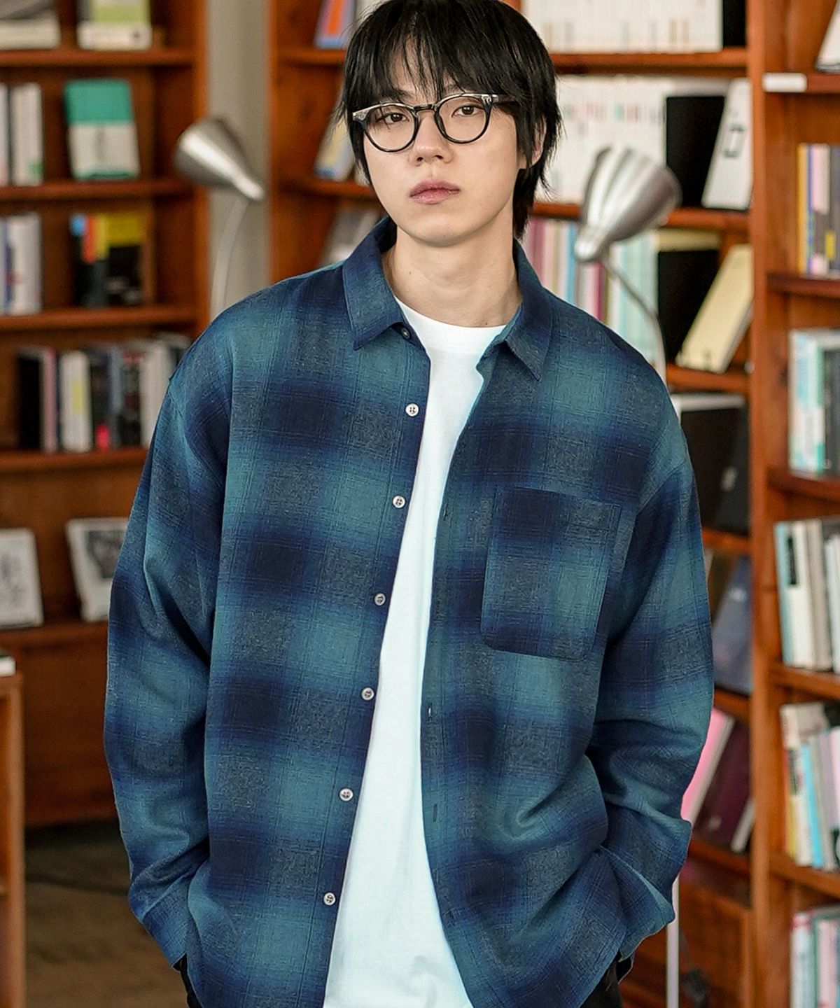 제멋(JEMUT) 페일 오버핏 체크셔츠 블루 SOLS2600