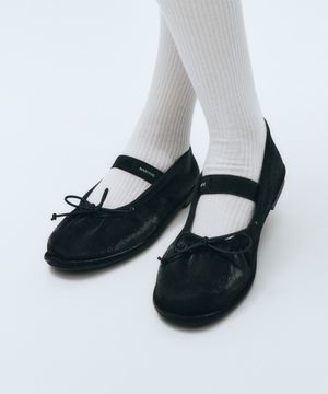 W BANDING RIBBON FLAT SHOES black