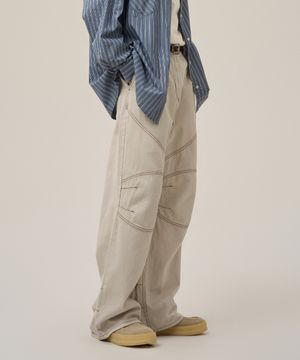 바이커 데님 팬츠 - 크림