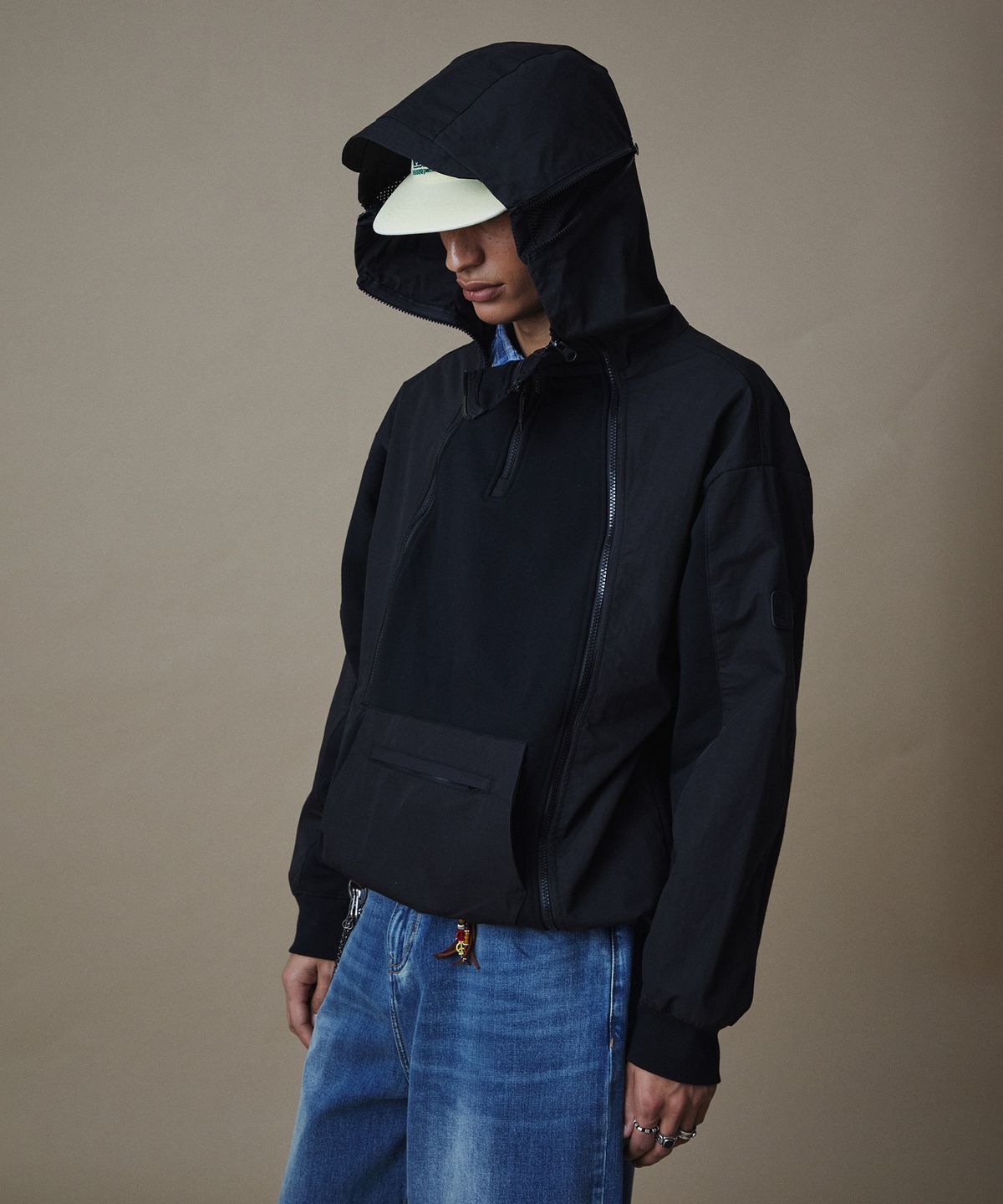 펜필드(PENFIELD) CN 믹스드 오픈 후디 스웨트 자켓 블랙_FR1KH50U