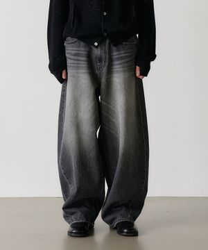 wide curved denim pants (black)