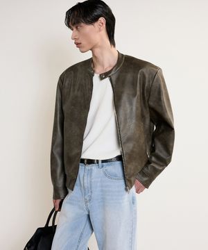 Faux Leather Bike Jumper (Grayish Khaki) TNJU5E105K2