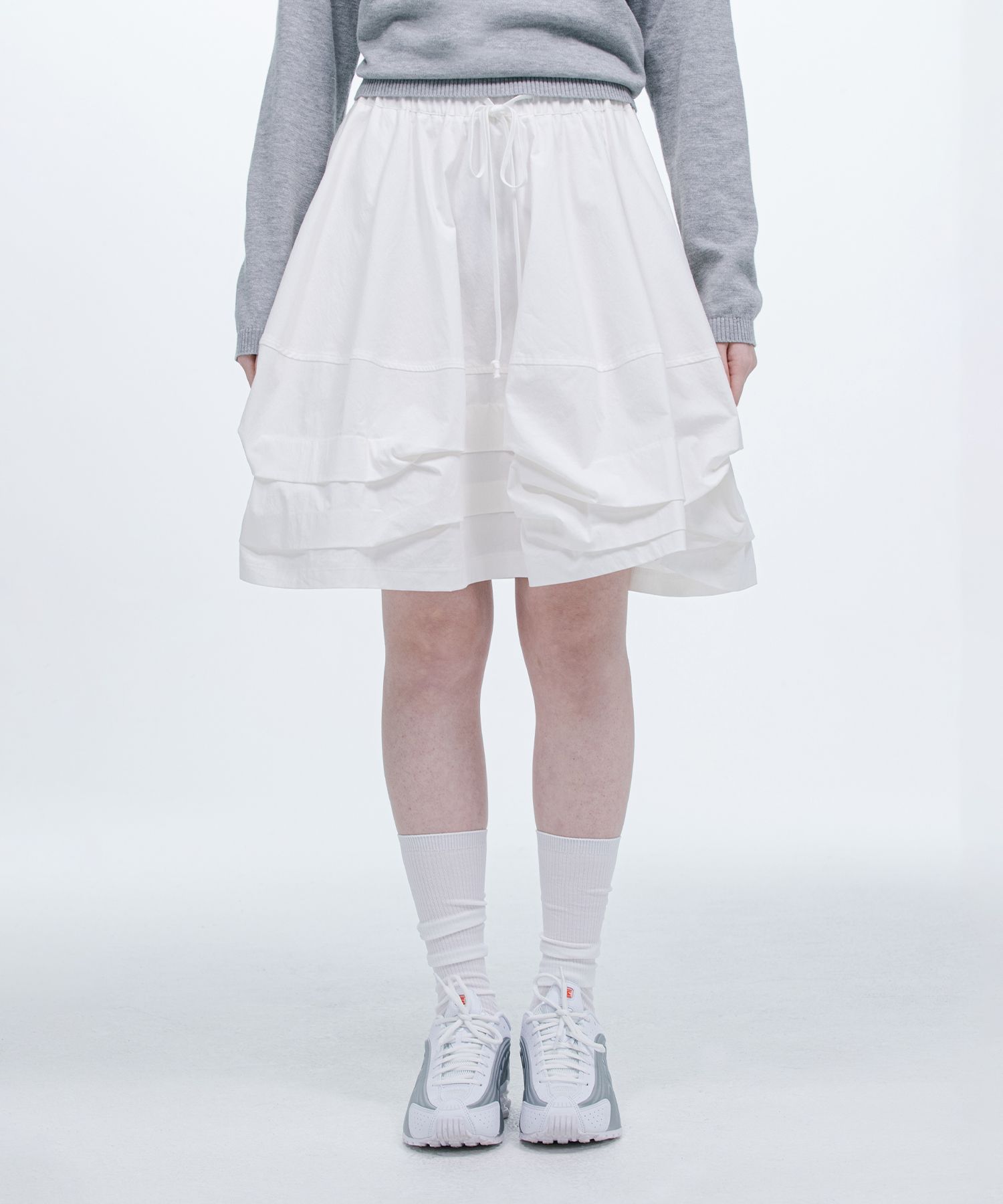 MUSINSA | OHESHIO BALLOON LAYERED BANDING SKIRT, IVORY