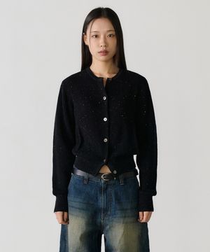 nep yarn crewneck cardigan (black)